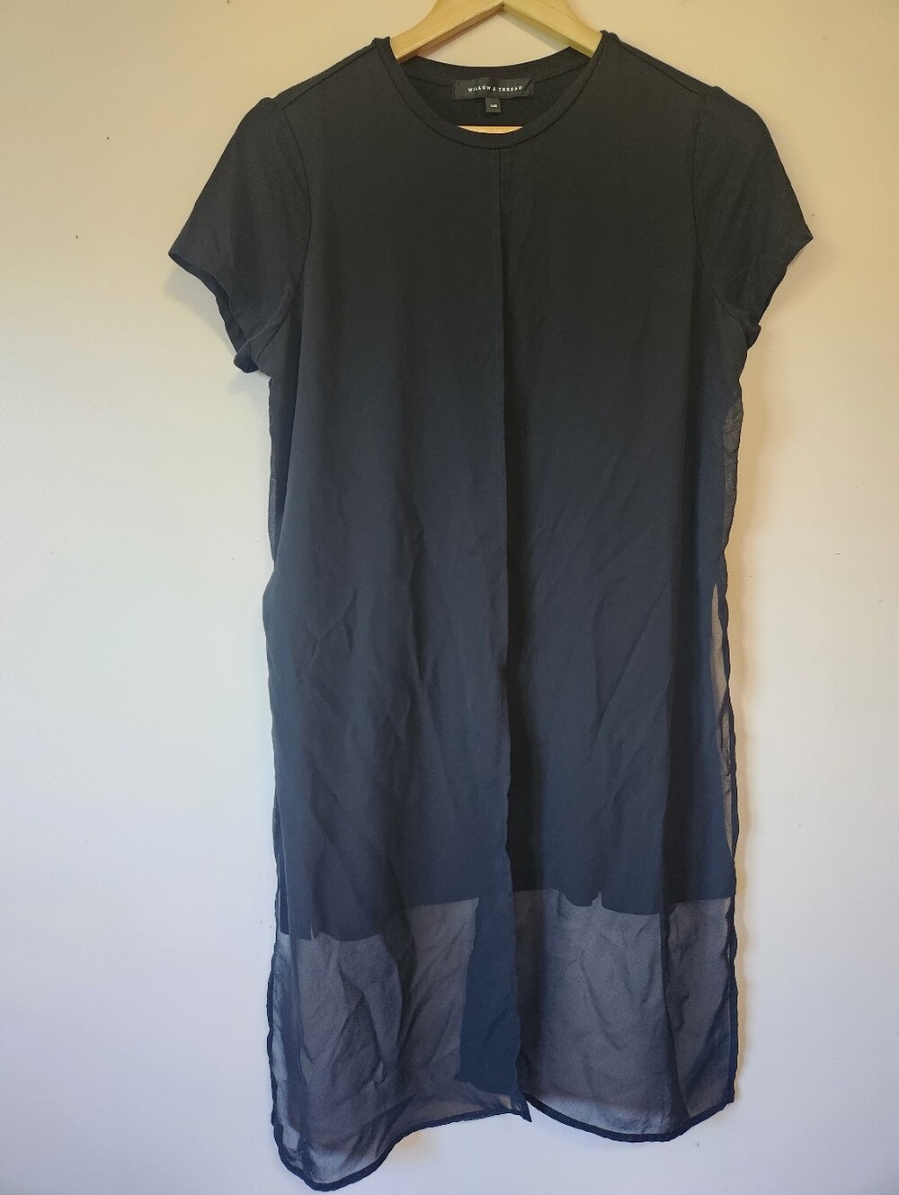 Willow & Thread Black Sheer Layered Long Tunic Top Short Sleeve Duster Size L